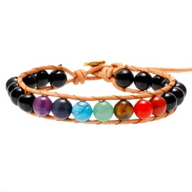 Nupuyai Black Agate Reiki Healing Crystal Bracelet for Women Men, Adjustable Braided Beads Chakra Stone Bracelet