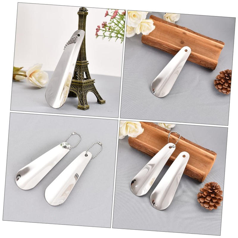 FOMIYES 2pcs Stainless Steel Handheld Shoehorns Compact Shoe Lifter Tools