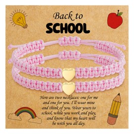 C-leen Back To School Supplies, Pink Heart Back to School Bracelet Stuff for Mom and Daughter Adjustable Heart Bracelets Stuff