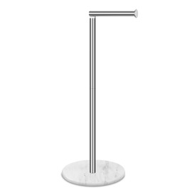 Tabhoukit Toilet Paper Holder Stand with Marble Base, Free Standing Natural Stone Base Tissue Paper Storage with Reserve, Silver Space Toilet Bath 4 Rolls Holder for Bathroom/Kitchen Countertop