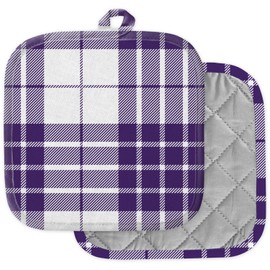 [Pack of 2] Pot Holders for Kitchen, Washable Heat Resistant Pot Holders, Hot Pads, Trivet for Cooking and Baking (Purple White Tartan Plaid Scottish)