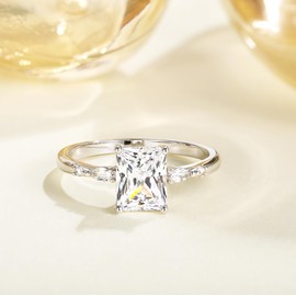 TIGRADE 3CT Engagement Ring for Women Radiant Cut Cubic Zirconia Wedding Band CZ Promise Anniversary Ring,Silver,Size 5.5