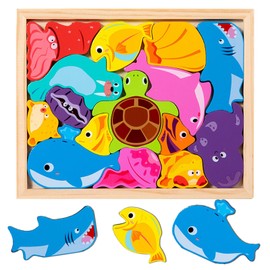 Wooden Puzzle, Mold Puzzle, Brain Training, Montessori, Educational Toy, 5 Types Series, Marine Animals, Vehicles, Dinosaurs, Farm Animals, Forest Animals, Fingertip Play, Wooden Jigsaw Puzzle, For