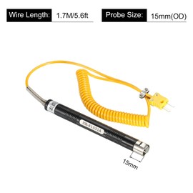 sourcing map K Type Surface Thermocouple Temperature Probe Sensor Stainless Steel -58 To1472°F (-50 to 800°C) 5.6ft 15x15mm