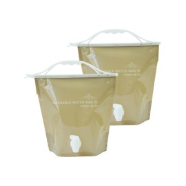 Iwatani Material WWB-5SB Water Tank, Washable, Water Bag, 1.3 gal (5 L), Set of 2, Sand Beige, Washable, Dryable, Easy to Pour Cock, Camping, Leisure, Disaster Prevention, Compact Folding