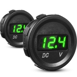 BBTO 2 Pieces DC 12V Car Voltage Gauge LED Display Waterproof Voltmeter Digital Round Panel Voltmeter Compatible with Vehicle Motorcycle Truck Camper ATV UTV Car Boat Marine (Green Digital)