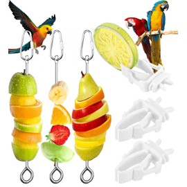 6PCS Bird Food Treats Skewer, Bird Food Holder Parakeet Hanging Food, Small Animal Stainless Steel Fruit Vegetable Stick Holder, Cockatoo Cockatiel Cage Treating Tool, Hanging Foraging Bird Toys