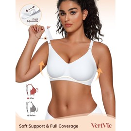 Vertvie Womens Seamless Wireless Push Up Bras Supportive No Underwire Full Coverage Bralettes Comfort Tshirt Bra (3X-Large,White)