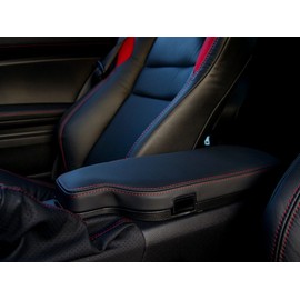 RedlineGoods armrest cover compatible with Toyota GT86 2012-20. Tailor made - not universal! Genuine top-grade Italian Black suede (Alcantara) with Blue thread