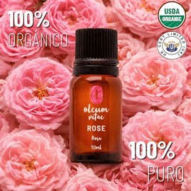 OLEUM VITAE Aceite Esencial de Rosa Rosa Damascena 100% Puro y Orgánico 10 ml Hecho en India Certificado UK Aplicación Interna Externa Y Aromática
