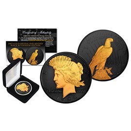 Merrick Mint Black Ruthenium 2-Sided 1922 Original AU Peace Silver Dollar with Gold Clad Highlights Obverse & Reverse