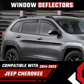 in-Channel Rain Guards Fit for Jeep Cherokee 2014-2023 Black Extra Durable Shatterproof Side Window Deflectors, Window Visors, Wind Deflectors - 4 PCS