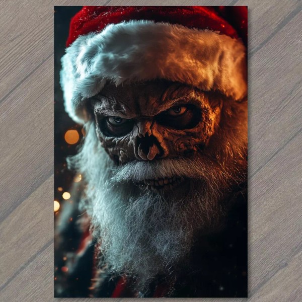 4x6" Creepy Santa Skull Red Hat Beard Christmas Dark Holiday