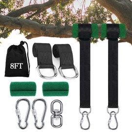 Werfeito Tree Swing Straps Hanging Kit (Set of 2), 3FT/8FT/10FT/20FT/30FT Tree Swing Straps Holds 5000 lbs with Tree Protector, Heavy Duty Carabiner and Swivel Perfect for Swings & Hammocks(8 FT)