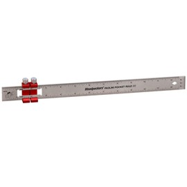 Woodpeckers Paolini Pocket Rule, Stainless Steel, 12" / 300mm Combo, Woodworking Ruler, Sliding Stop, Vertical EndScale, Scribing Notch, Engraved Scale