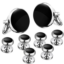 JIPIMON Cufflinks for Men 2+6 pcs Classic Cuff Links Set for Tuxedo Shirts Business Wedding, Luxury Box Gift Ideas for Boys