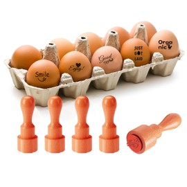 AHANDMAKER 5 Styles Smile, Enjoy, Good Egg Text Wooden Rubber Stamp 2/3 Inch Small Round Rubber Stamp for Making Egg Stamps Stamping Crafting Home Farm Supplies