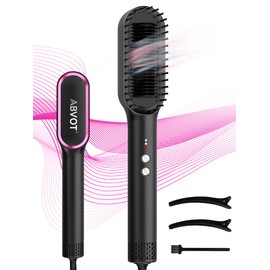 Hair Straightener Brush, All in One Ceramic Straightening Comb for All Hair Types | Dual Voltage, Airflow, Anti Scald Shell, 30s Fast Heat Up, Auto Power Off | Black, by ABVOT