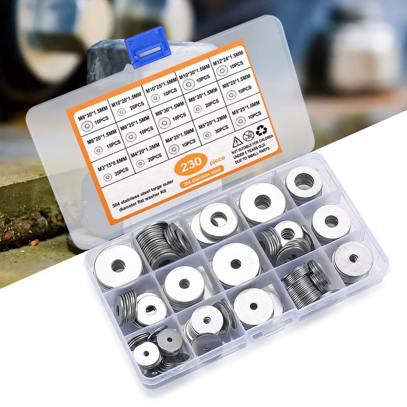 230 Pcs Large Flat Washer Set, Stainless Steel Washers, Lock