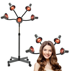 Infrared Lamp Hair Color Processor Dryer Salon Barber Equipment Professional Standing Hair Dryer with Rolling Base 5Heating Heads Temperature Adjustment Range 40-80°C/104-176°F (750W)
