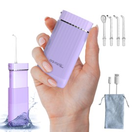 Aquapik Mini-Munddusche, tragbar, 3 Verwendungsmodi, IPX7 wasserdicht, 4 Düsen, wiederaufladbar und kompakt, ideal für Reisen, von Zahnärzten für die ganze Familie empfohlen