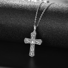 TANGPOET Cross Ash Necklace 925 Sterling Silver Gothic Urn Necklace, Urn Necklaces for Ash Pendants, Gifts for Men Women, Sterling Silver