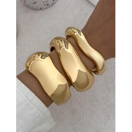 Chunky Gold Bangles Bracelets for Women Trendy Stack Statement Bangle Irregular Cuff Bracelets Fashion Jewelry Gift (3PCS Gold)