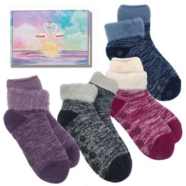 Sondity Women's Winter Socks, 4 Pairs, Fleece-Lined, Extra-Thick, Indoor Socks, Warm, Anti-Slip, Warm & Fuzzy, Cute, Warming, Thermal, Heat-Retaining, Deodorizing, Antibacterial, Women’s U.S. Shoe Sizes 5 to 8 (8.7 to 9.8 inches; 22 to 25 cm), Includes 4
