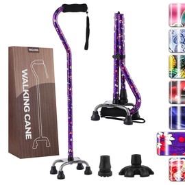 YOKABOZE Walking Canes for Women for Stability, Walking Sticks for Seniors Balance, Height Adjustable Anti-Slip Lightweight Aluminum Folding Cane Purple Flowers