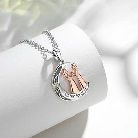 AEONSLOVE 925 Sterling Silver Sister Forever Necklace, Friend Pendant Necklace Sister Jewelry Birthday Gift for Sister Friendship, 18 Inches Chain