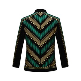 PYJTRL Mens Stylish Court Prince Black Velvet Gold Embroidery Blazer Suit Jacket (Green Gold, l)