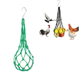 Chicken Vegetable Hanging Feeder, Chicken Vegetable String Bag, Poultry Fruit Holder Chicken Cabbage Feeder Treat Feeding Tool with S Hook for Hens Chicken Coop Toy for Hen Duck Accessories