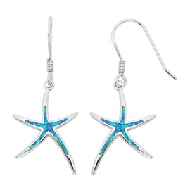 Sterling Silver Created Blue Opal Starfish Dangling Earrings