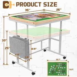 Jigsaw Puzzle Table 1500 Pieces with Legs & Storage Pocket, Height Adjustment & Tilting Puzzle Table for Adults with Drawers, Jigsaw Puzzle Board with Cover and Wheels for All Ages(Green Color)