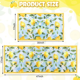 Sliner 2 Pcs Lemon Kitchen Mats Lemon Printed Kitchen Rugs Farmhouse Kitchen Mats for Floor Non Skid Washable Absorbent Microfiber Lemon Kitchen Decor Set for Sink Laundry, 17" x 30" + 17" x 47"