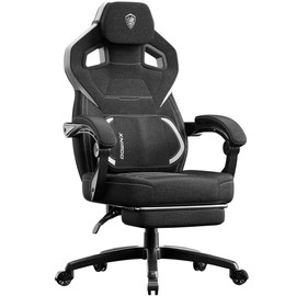 Dowinx Fabric Gaming Chair with Footrest, Big and Tall Ergonomic Gamer Chair with Lumbar Support, Wide Back Computer Chair for Heavy People, Black
