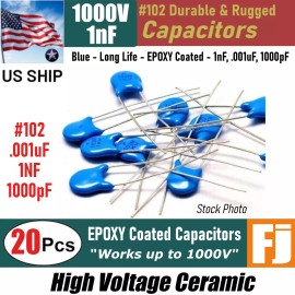 YF Science 20 Pcs | 102 1nF .001uF 1000pF 1KV High Voltage Ceramic Capacitor | US SHIP