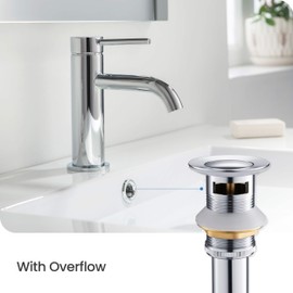 KIBI Bathroom Sink Pop-Up Drain with Overflow | Small Cover Design Vanity Drain Stopper for Lavatory Sinks | Durable Solid Brass Construction, Corrosion-Resistant Finish (Chrome Finish, KPW100)