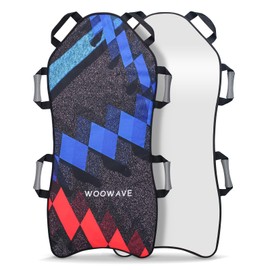 WOOWAVE 45"×18" Foldable Snow Sled，Fits 2 Children or 1 Adult，Ultra Portable, Strong and Durable, Sturdy Fabric Stitching, Handles with Steering，Kid's Winter Fun（Black ）