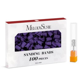 MelodySusie Juego de 100 bandas de lija profesionales para manicura de uñas de grano 180, juego de piezas de arena para taladro de uñas con mandril, color morado