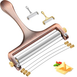 Sopito Cheese Slicer Stainless Steel Wire Cheese Slicer With 3 Extra Wires Great for Cheddar, Gruyere, Raclette, Mozzarella Cheese Block, Adjustable Thickness, Copper