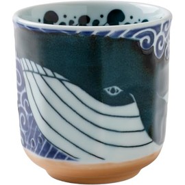 Minoru Pottery White Wave Whale Octagonal Teacup