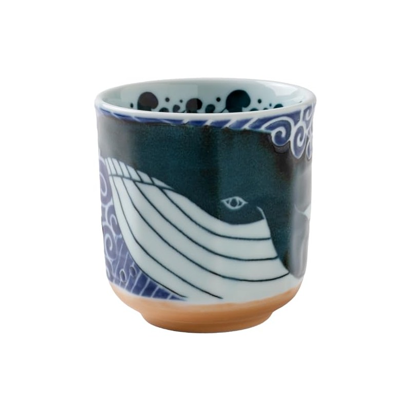 Minoru Pottery White Wave Whale Octagonal Teacup