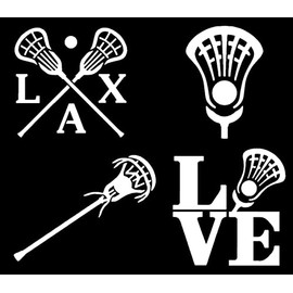 Lacrosse Decal 4 Pack: LAX, Crosse, Lacrosse Stick, Pocket, Love Decals (White, Large ~5")