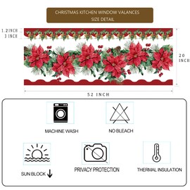 Cuteiush Christmas Poinsettia Curtain Holiday Kitchen/Café 52Lx18W inch Tiers and Valance Decor for Kitchen Red and Green