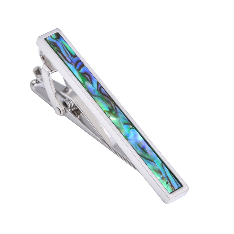 Rockyu men's brand tie clip, stylish, mother-of-pearl, silver, simple, made