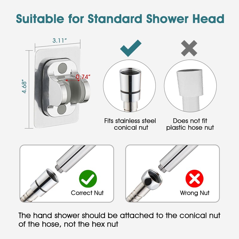 PDPBath Brass Shower Arm Diverter with Adhesive Handheld Holder for