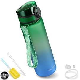 My Vesperbox Minny Children's Leak-Proof Water Bottle, 750 ml, with Straw or Strainer, Lightweight Tritan Water Bottle, BPA-Free, for Nursery, School (Green - Blue, 750 ml)