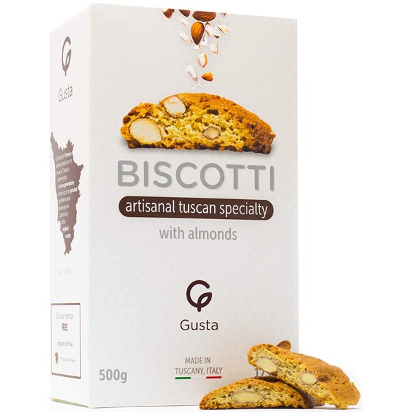 Gusta Authentic Biscotti Cookies Made in Tuscany, Italy - Classic Almond - Original Two Bites Size - All Natural Ingredients - Fresh & Genuine Italian Dessert Treats - 17.64oz