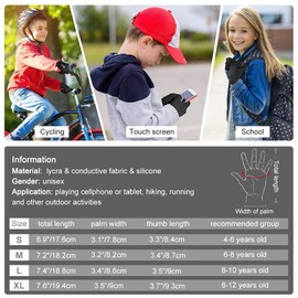 Winter Gloves, Children's Cycling Gloves, Touch Screen-Compatible, Non-Slip, Windproof Cycling Gloves, Autumn / Early Winter, Running Gloves, Boys, Girls, for Outdoor Sports, Bicycle, 4-12 Years, black, 6-8 Jahre